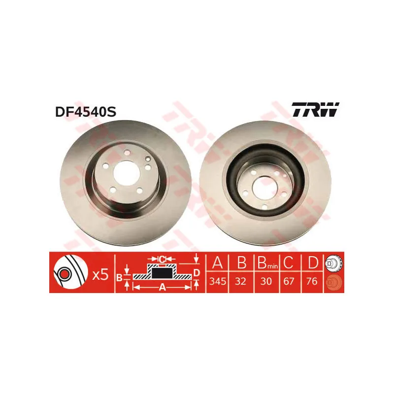 Jeu de 2 disques de frein avant TRW DF4540S