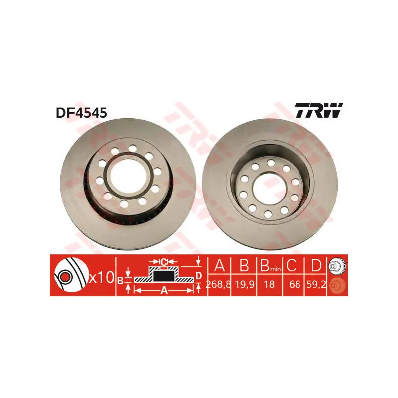 Jeu de 2 disques de frein arrière TRW DF4545