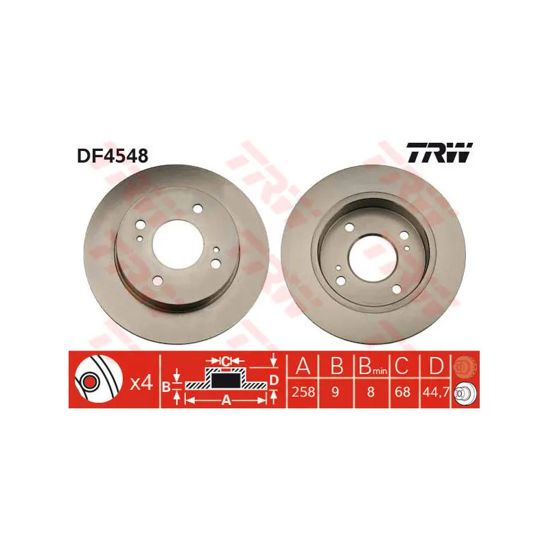 Jeu de 2 disques de frein arrière TRW DF4548