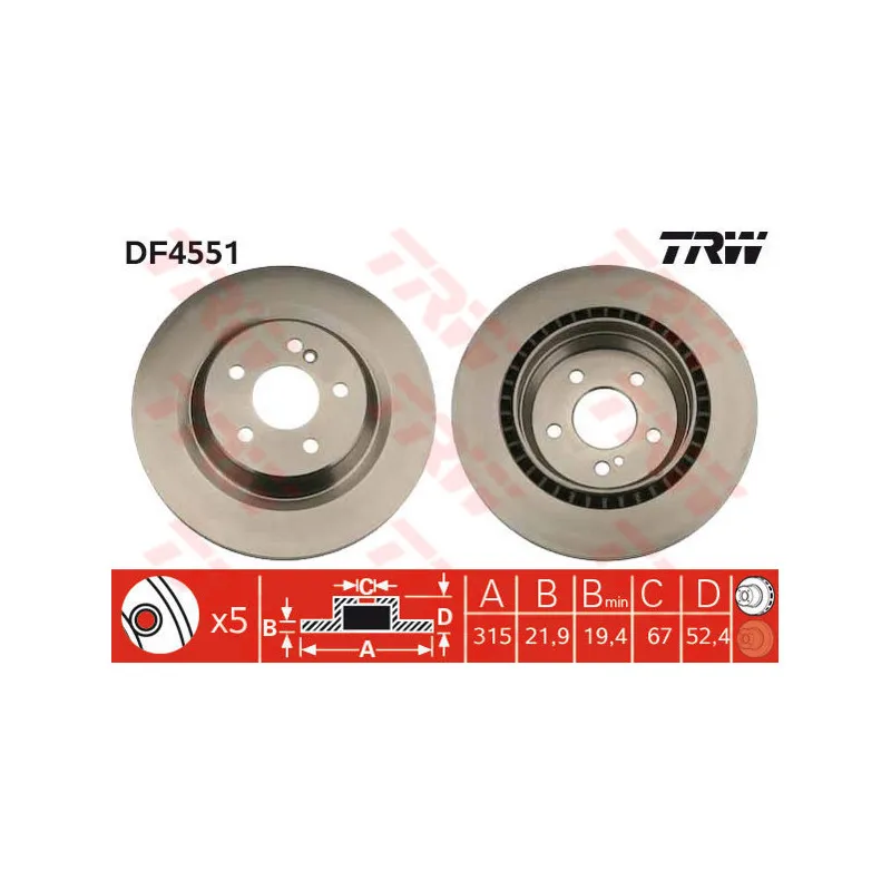 Jeu de 2 disques de frein arrière TRW DF4551