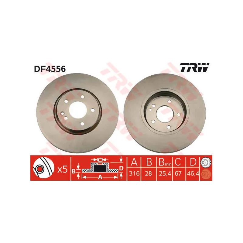 Jeu de 2 disques de frein avant TRW DF4556