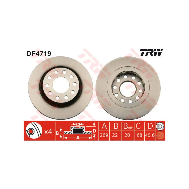 Jeu de 2 disques de frein arrière TRW DF4719
