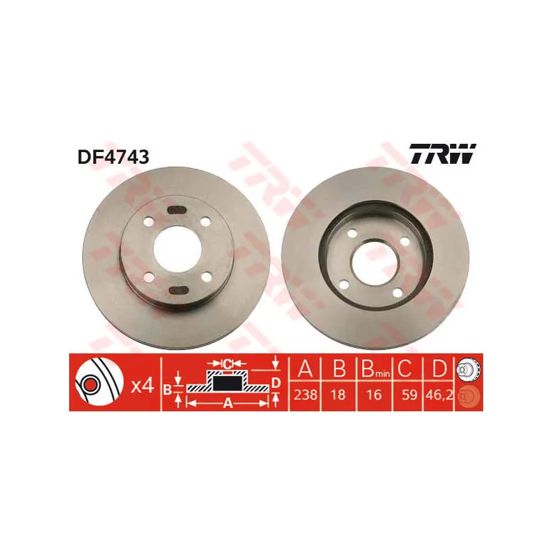 Jeu de 2 disques de frein avant TRW DF4743