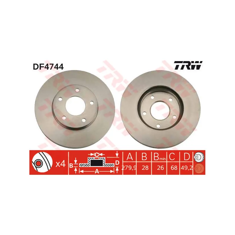 Jeu de 2 disques de frein avant TRW DF4744