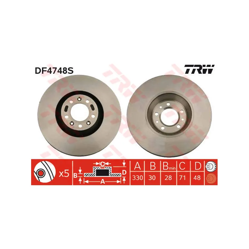 Jeu de 2 disques de frein avant TRW DF4748S
