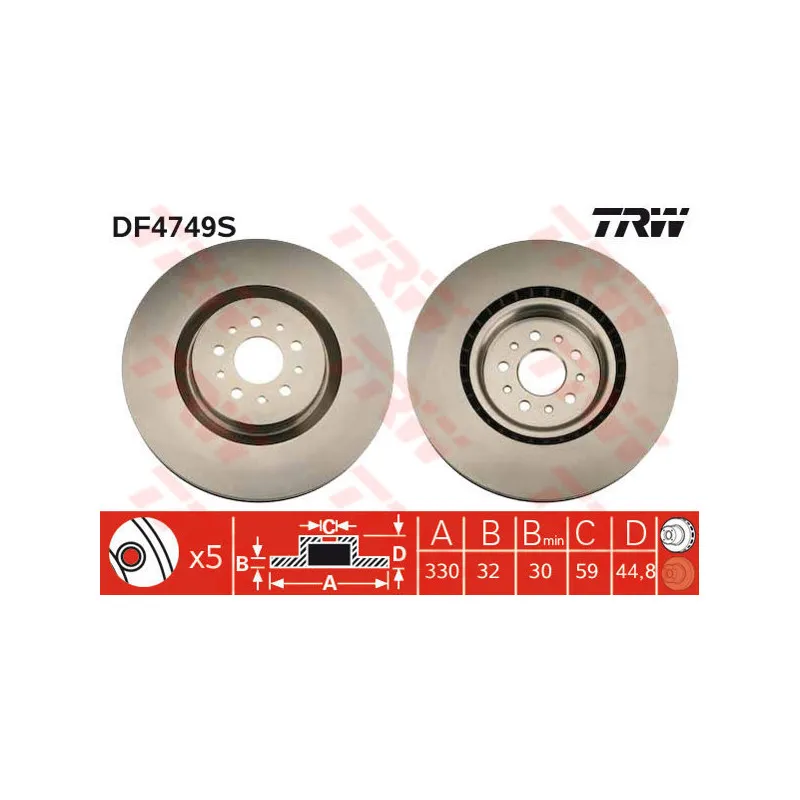 Jeu de 2 disques de frein avant TRW DF4749S