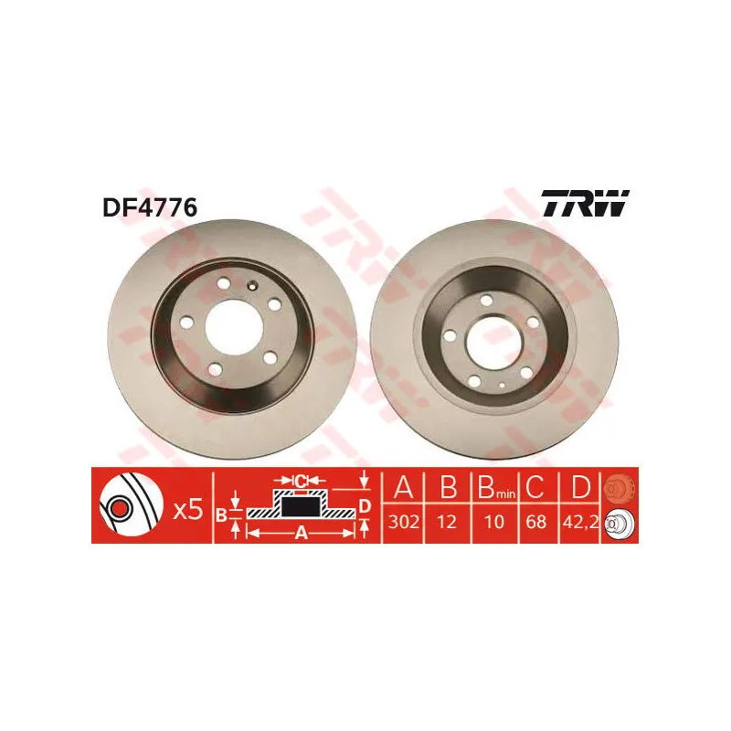 Jeu de 2 disques de frein arrière TRW DF4776