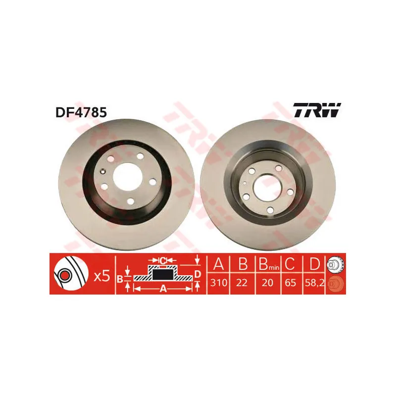 Jeu de 2 disques de frein arrière TRW DF4785