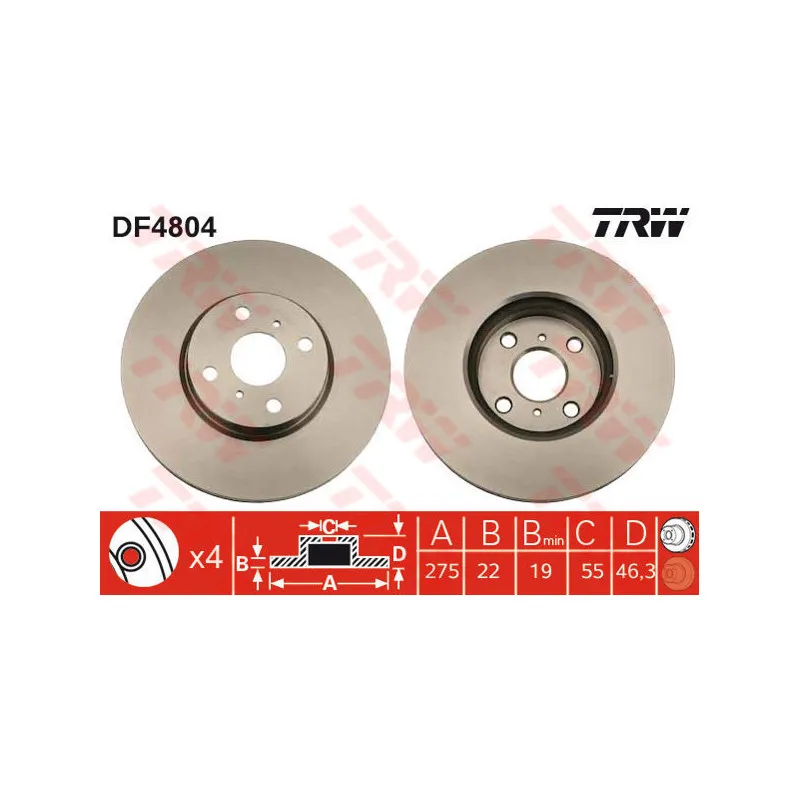 Jeu de 2 disques de frein avant TRW DF4804