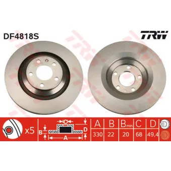 Jeu de 2 disques de frein arrière TRW DF4818S