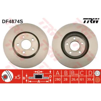Jeu de 2 disques de frein avant TRW