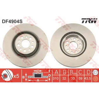 Jeu de 2 disques de frein avant TRW DF4904S
