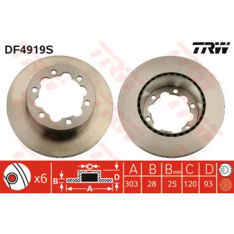 Jeu de 2 disques de frein arrière TRW DF4919S