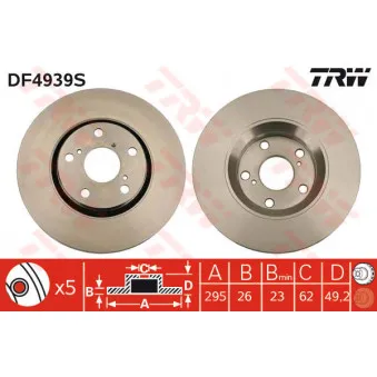 Jeu de 2 disques de frein avant TRW DF4939S