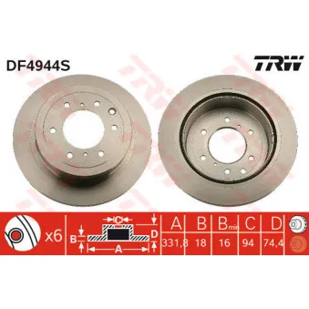 Jeu de 2 disques de frein arrière TRW DF4944S