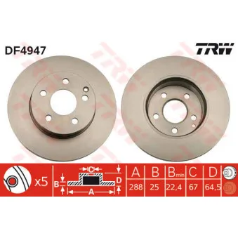 Jeu de 2 disques de frein avant TRW DF4947
