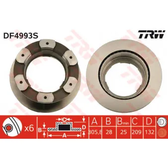 Jeu de 2 disques de frein arrière TRW DF4993S