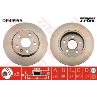 Jeu de 2 disques de frein avant TRW DF4995S