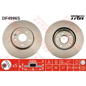 Jeu de 2 disques de frein avant TRW DF4996S