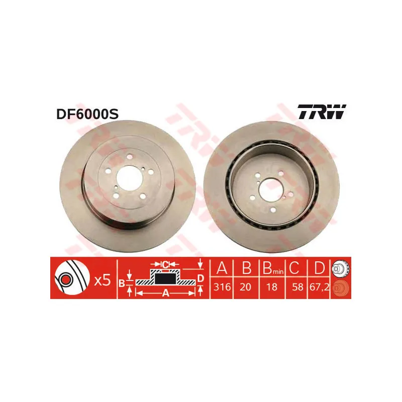 Jeu de 2 disques de frein arrière TRW DF6000S
