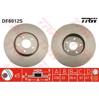 Jeu de 2 disques de frein avant TRW DF6012S
