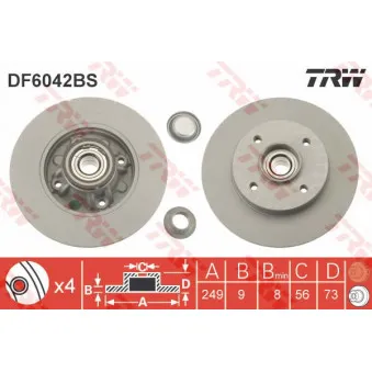 Jeu de 2 disques de frein arrière TRW DF6042BS