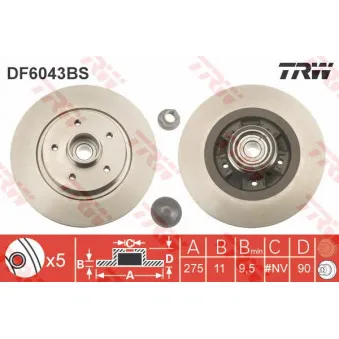 Jeu de 2 disques de frein arrière TRW DF6043BS