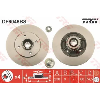 Jeu de 2 disques de frein arrière TRW DF6045BS