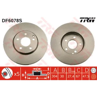 Jeu de 2 disques de frein avant TRW DF6078S