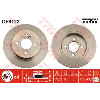 Jeu de 2 disques de frein arrière TRW DF6122