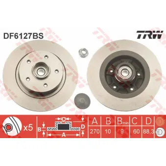 Jeu de 2 disques de frein arrière TRW DF6127BS
