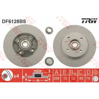 Jeu de 2 disques de frein arrière TRW DF6128BS