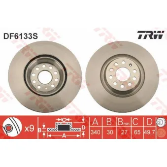 Jeu de 2 disques de frein avant TRW DF6133S