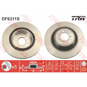 Jeu de 2 disques de frein arrière TRW DF6311S