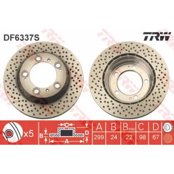 Jeu de 2 disques de frein arrière TRW DF6337S
