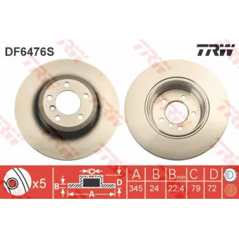 Jeu de 2 disques de frein arrière TRW DF6476S
