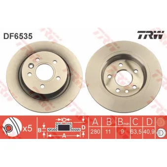 Jeu de 2 disques de frein arrière TRW DF6535