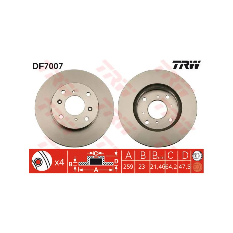 Jeu de 2 disques de frein avant TRW DF7007