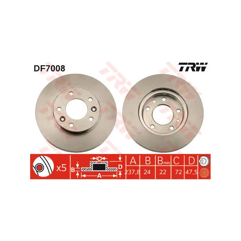 Jeu de 2 disques de frein avant TRW DF7008