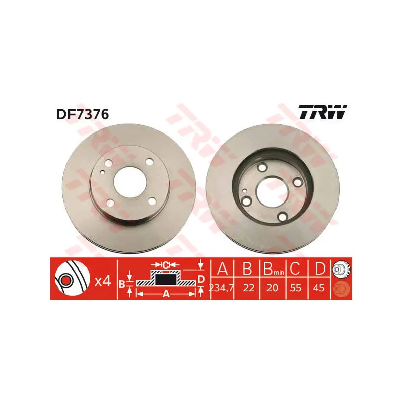 Jeu de 2 disques de frein avant TRW DF7376
