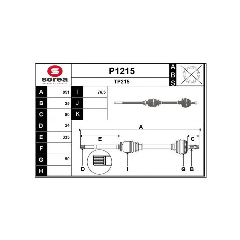 Arbre de transmission SNRA P1215