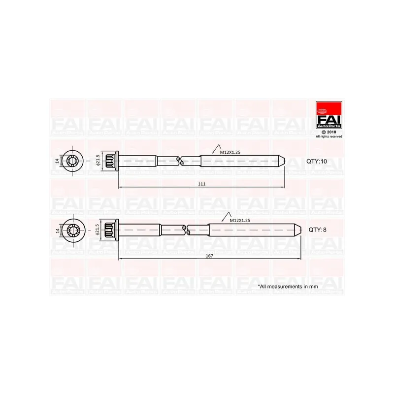 Jeu de boulons de culasse de cylindre FAI AutoParts B2124