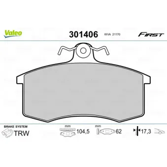 Jeu de 4 plaquettes de frein avant VALEO 301406