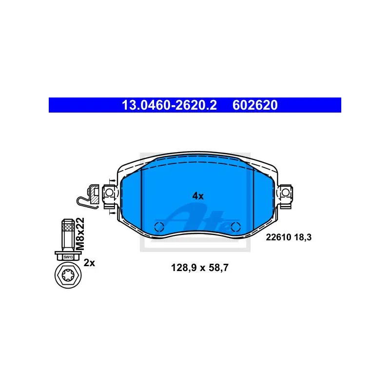 Jeu de 4 plaquettes de frein avant ATE 13.0460-2620.2