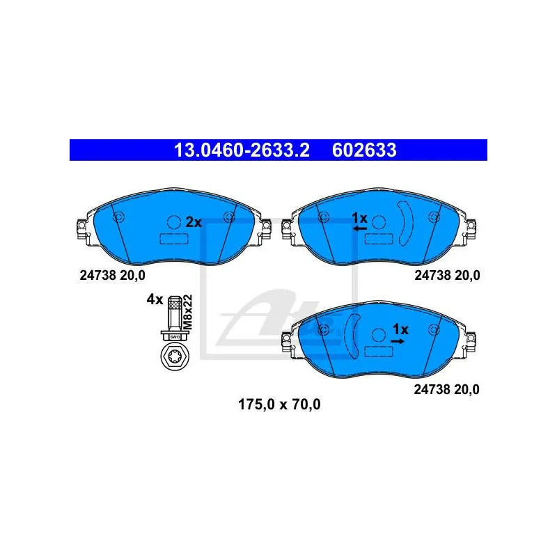 Jeu de 4 plaquettes de frein avant ATE 13.0460-2633.2
