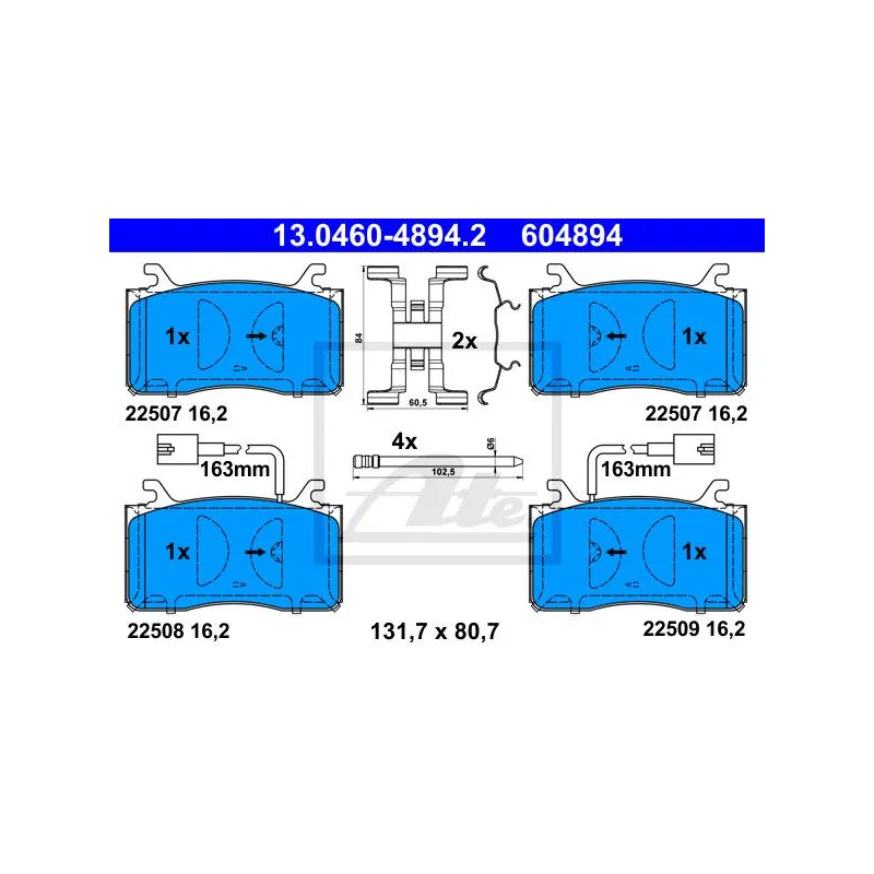 Jeu de 4 plaquettes de frein avant ATE 13.0460-4894.2