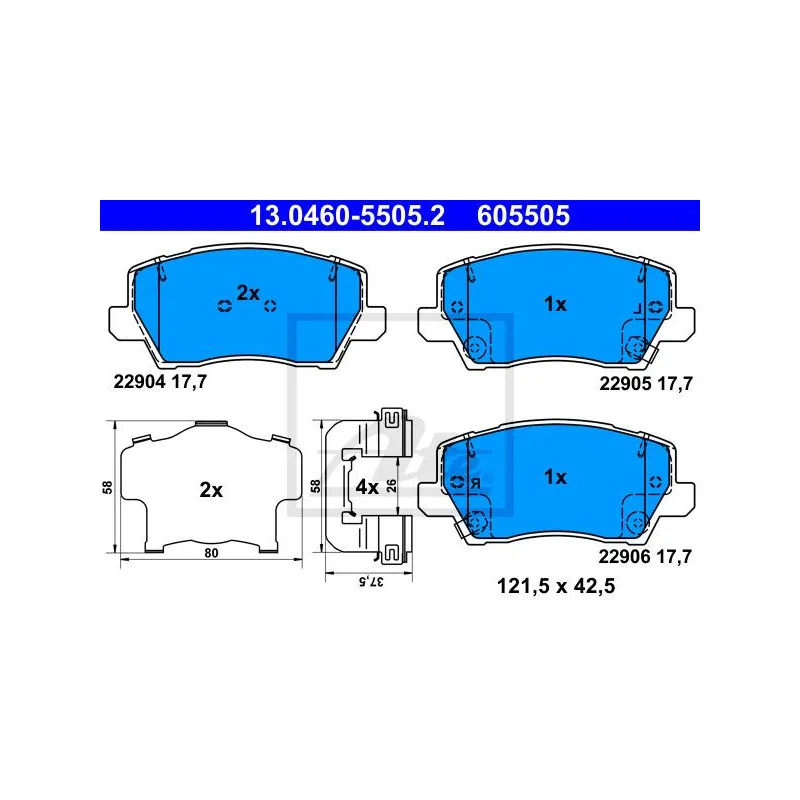 Jeu de 4 plaquettes de frein avant ATE 13.0460-5505.2