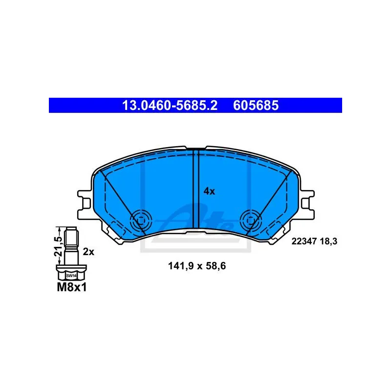 Jeu de 4 plaquettes de frein avant ATE 13.0460-5685.2