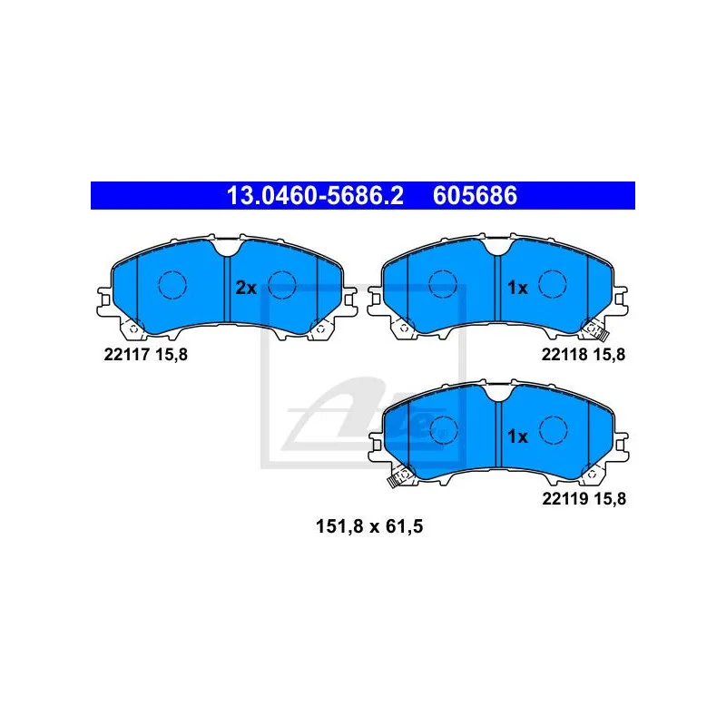 Jeu de 4 plaquettes de frein avant ATE 13.0460-5686.2