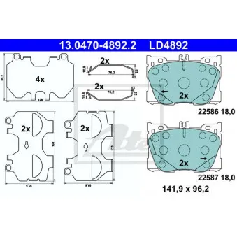 Jeu de 4 plaquettes de frein avant ATE 13.0470-4892.2